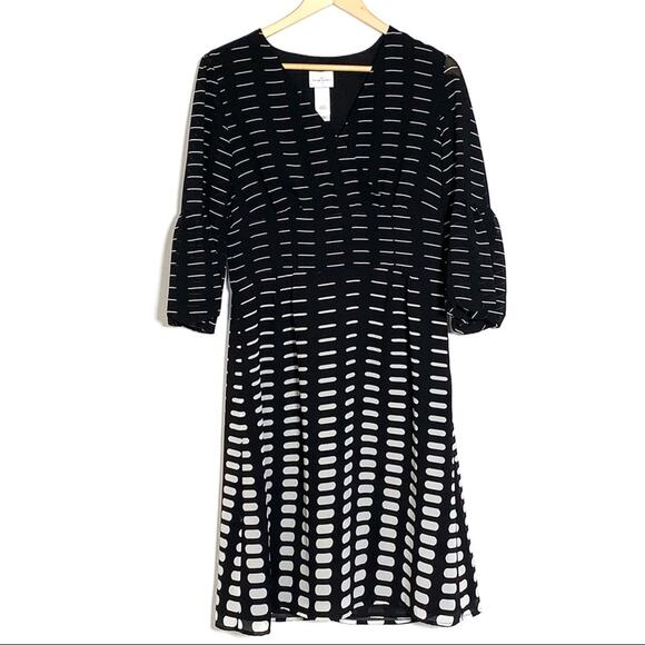 Emma & James black and white hombre Bell Sleeved v neck Medi Dress size 8 - Picture 1 of 5